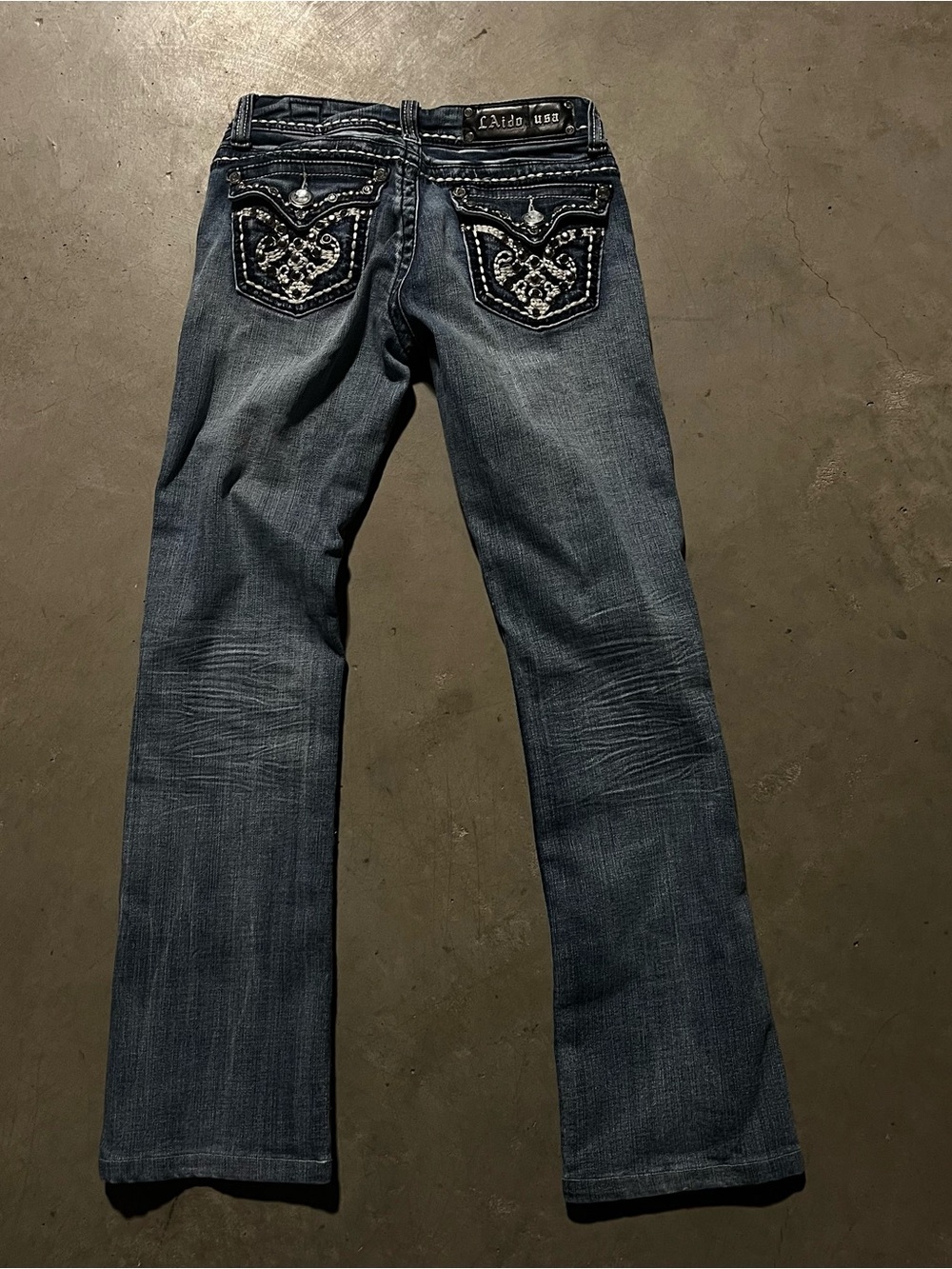 L.A. idol Dark Blue Boot Cut Jeans with Embellished Back Pockets